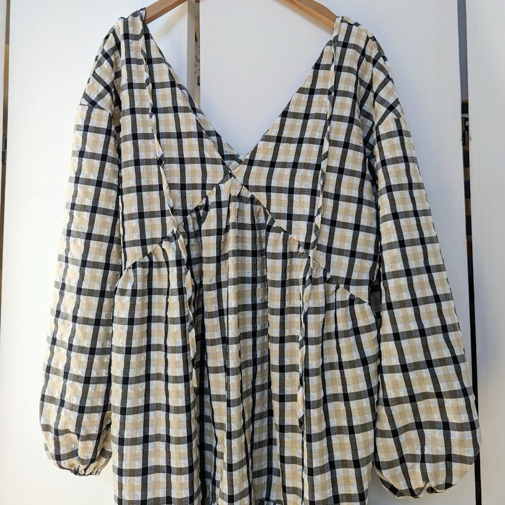 Nasty Gal - Long Sleeve Check Midi Smock Dress - Picture 3 of 5